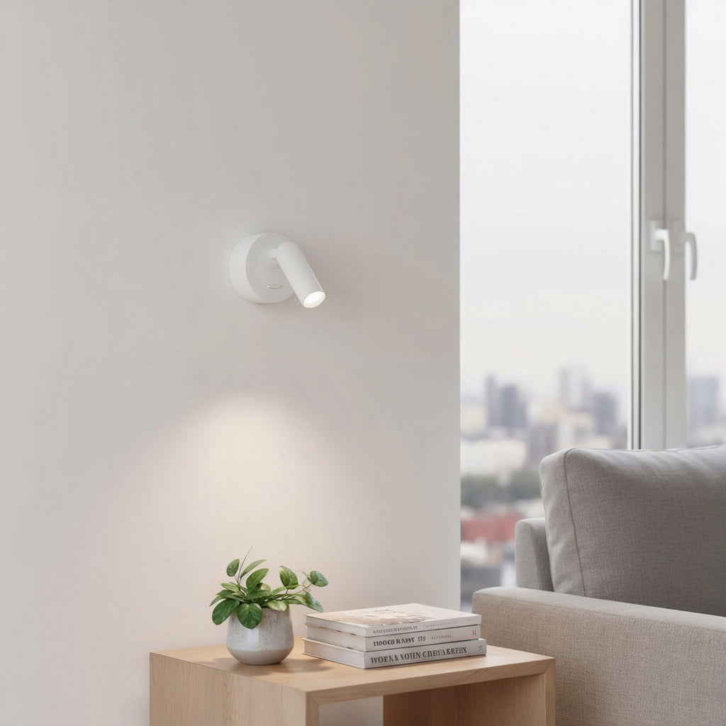 LED veggspot Bean Round hvit metall svingbar med bryter bakside
