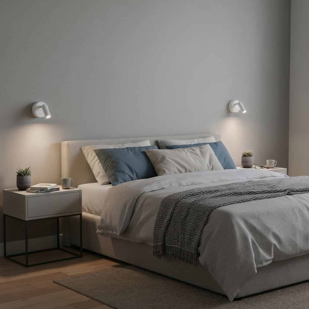 LED veggspot Bean Round hvit metall svingbar med bryter lysdetalj