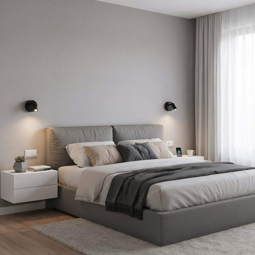 LED veggspot Bean syn fra siden med metall og glass