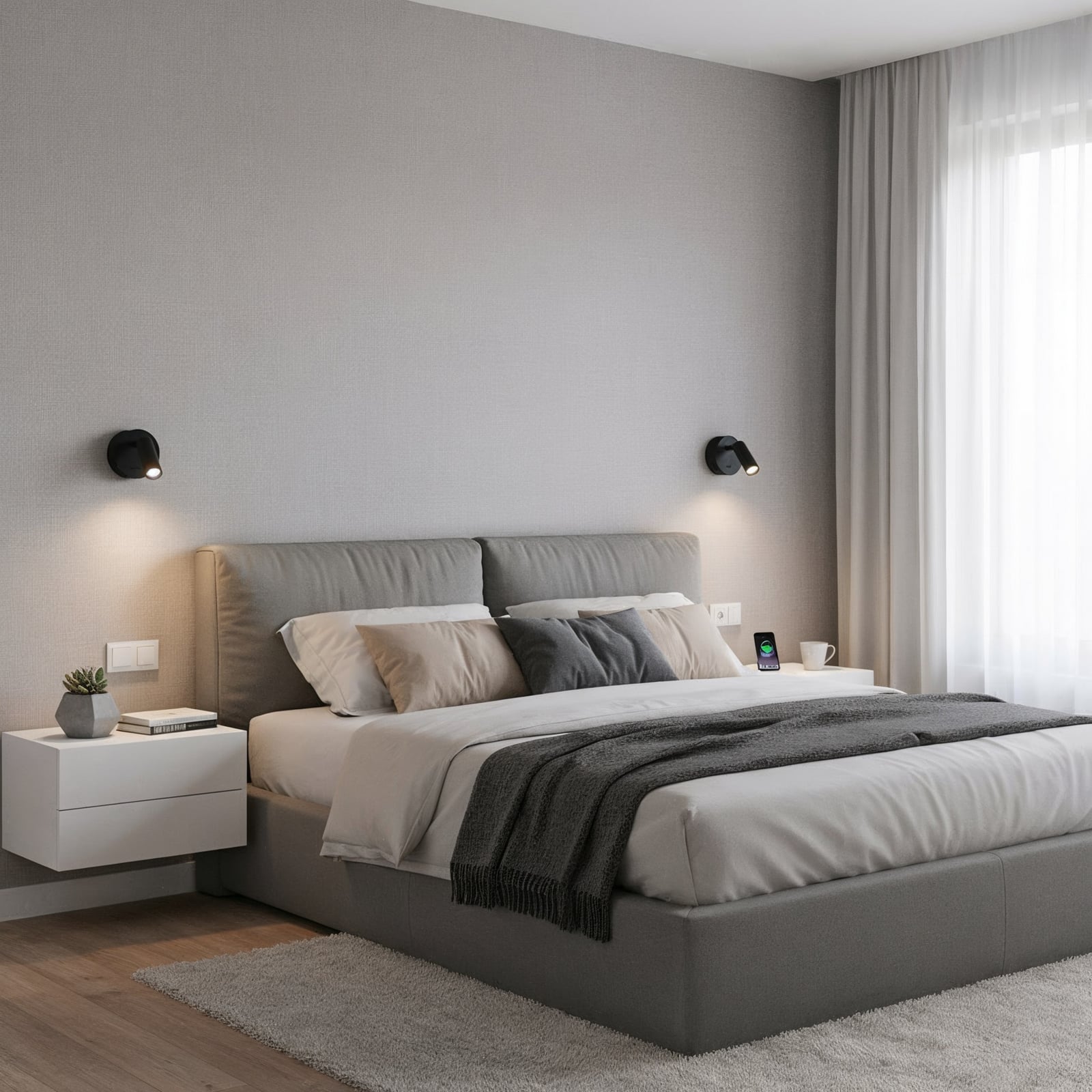LED veggspot Bean syn fra siden med metall og glass