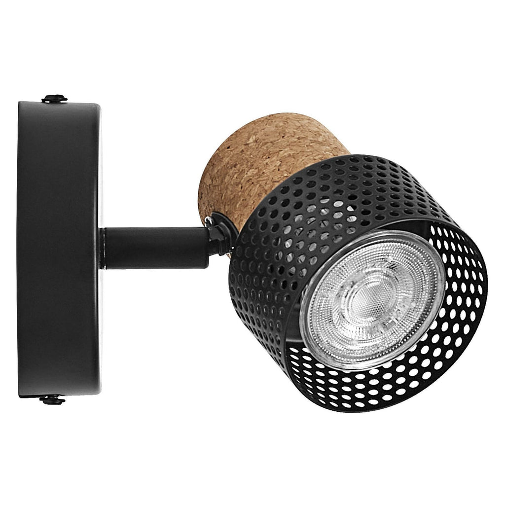 LED veggspot Cork 1-lys svart kork dimbar GU10 OSRAM nærbilde av lyspære