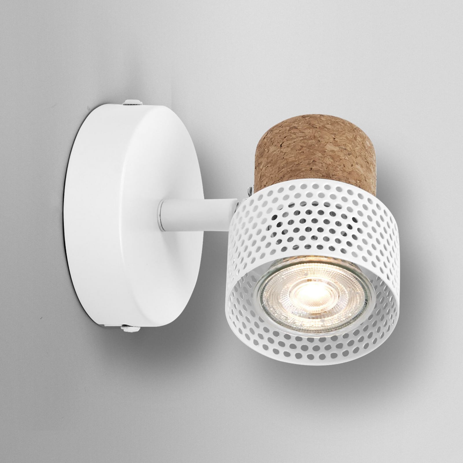 Detalj av LED veggspot CORK hvit med kork dimbar GU10