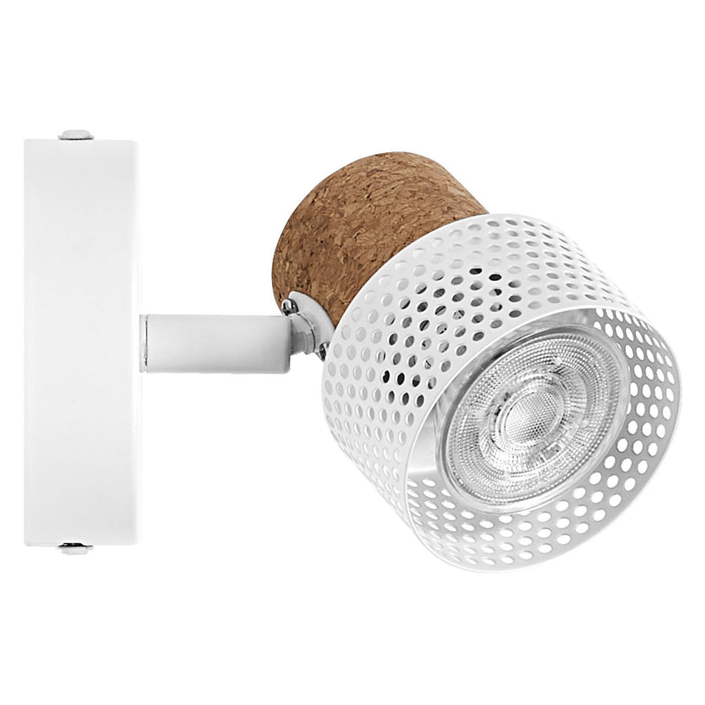 Nærbilde av LED veggspot CORK hvit med kork dimbar GU10