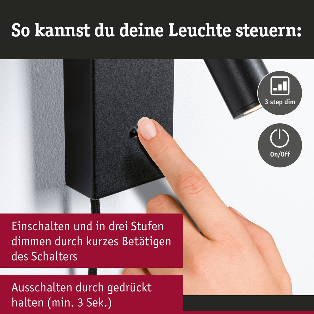 LED veggspot Hulda dimbar svart USB-C 2,5W varmhvit vinklet