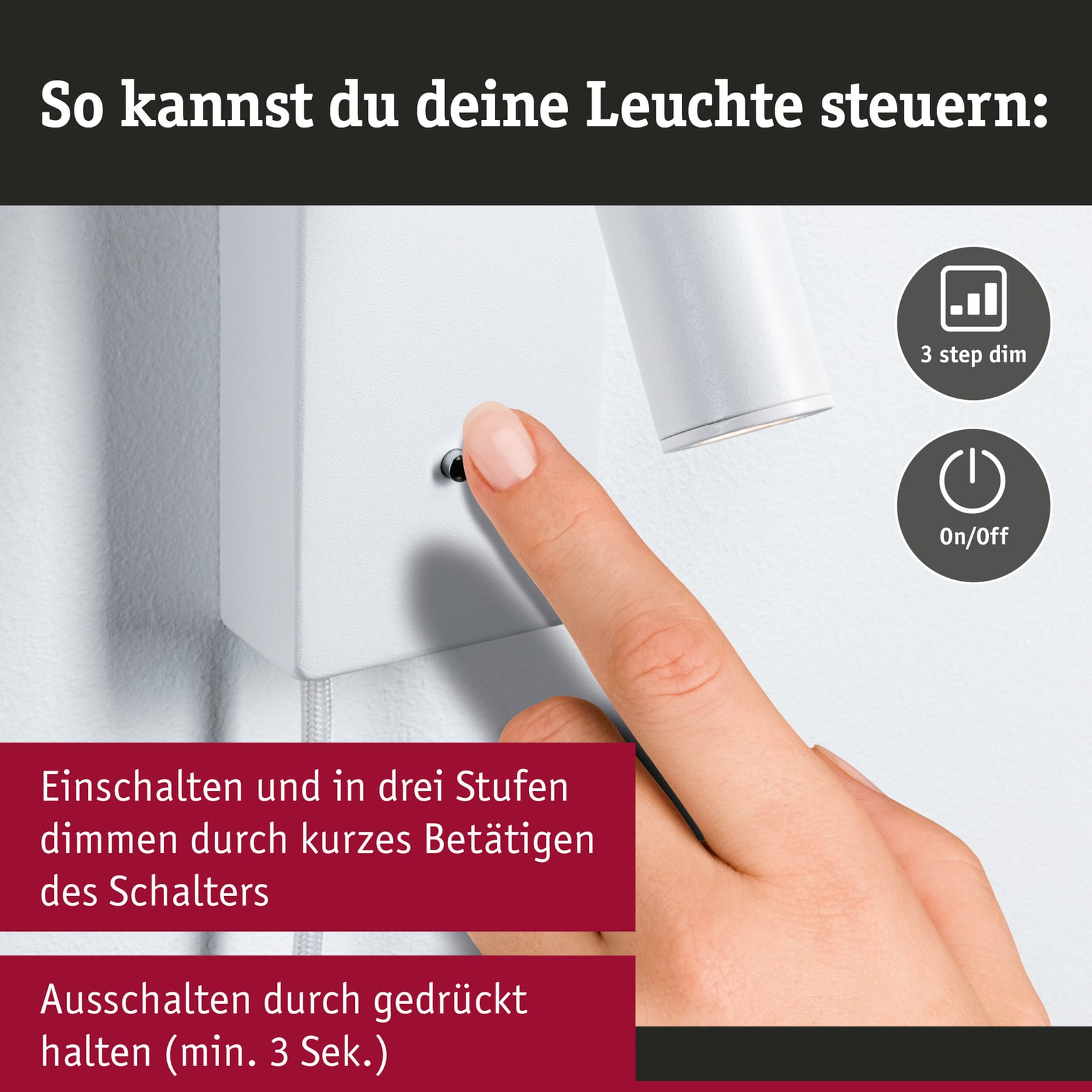 LED veggspot Hulda hvit med USB-C dimmerbryter