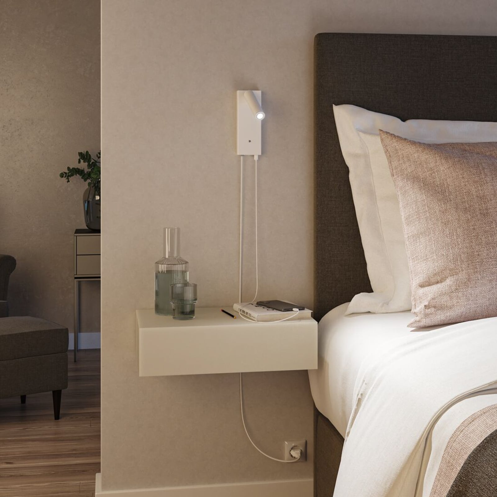 LED veggspot Hulda hvit med USB-C front
