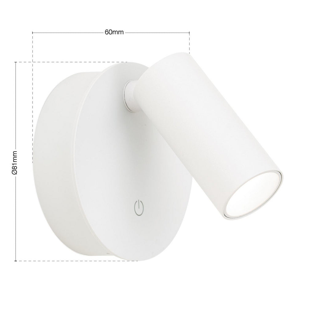 Detalj av LED veggspot Luxy oppladbar hvit aluminium