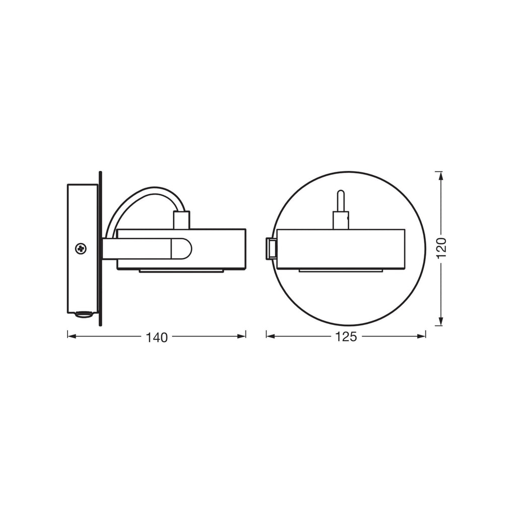 LED veggspot VENUS hvit 1-lys med bryter OSRAM bakside