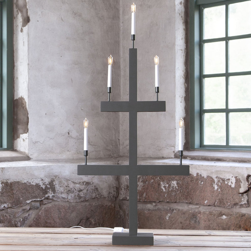 LED-vinduslysestake Storm 5 lys tre/metall 118 cm forfra