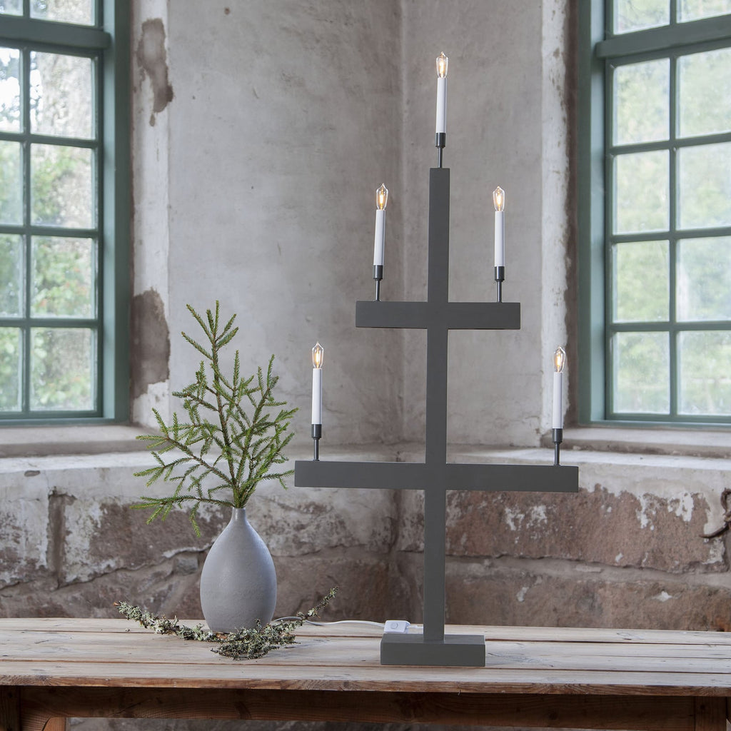 LED-vinduslysestake Storm 5 lys tre/metall 118 cm bakside