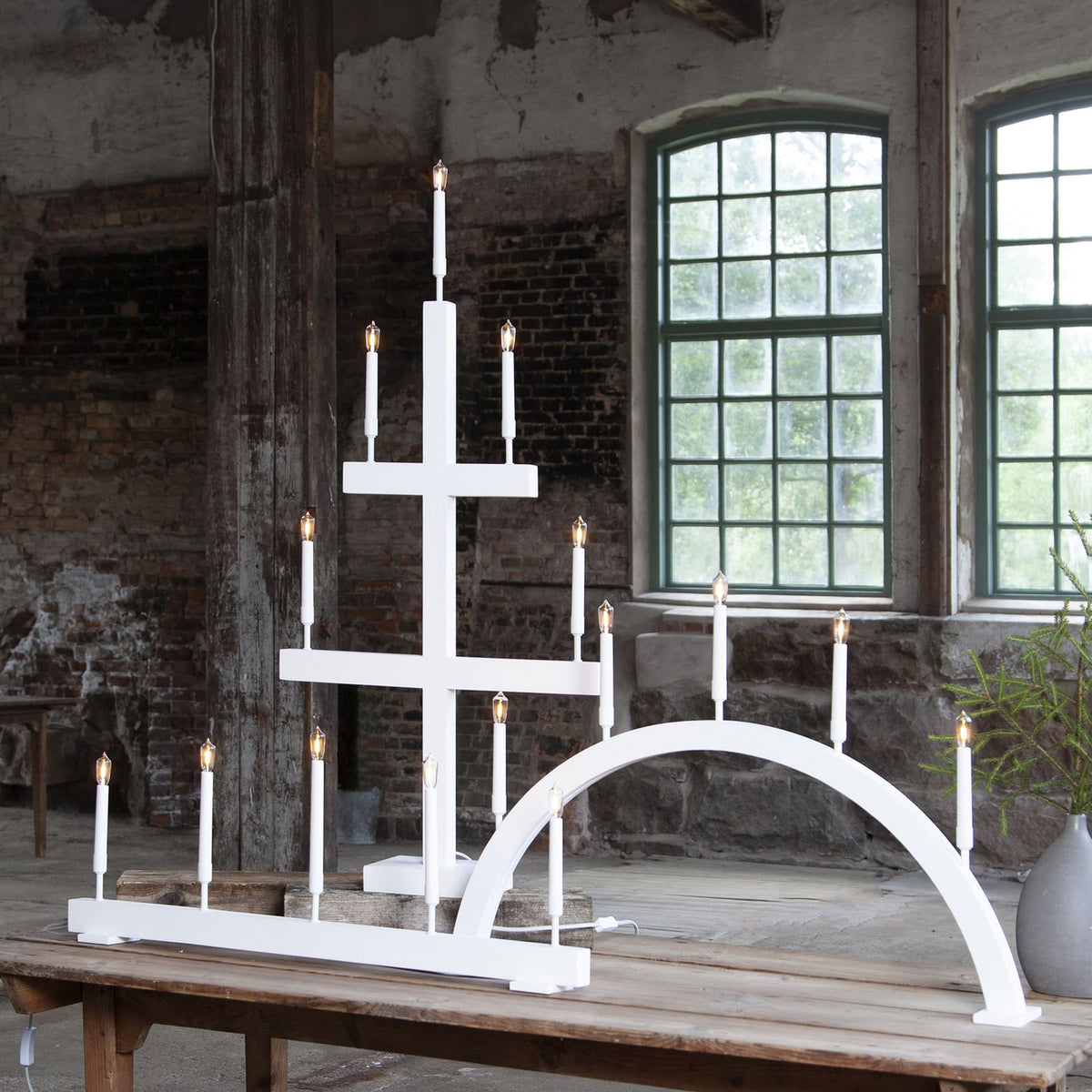 LED-vinduslysestake Storm 5 lys tre/metall 118 cm nærbilde metall