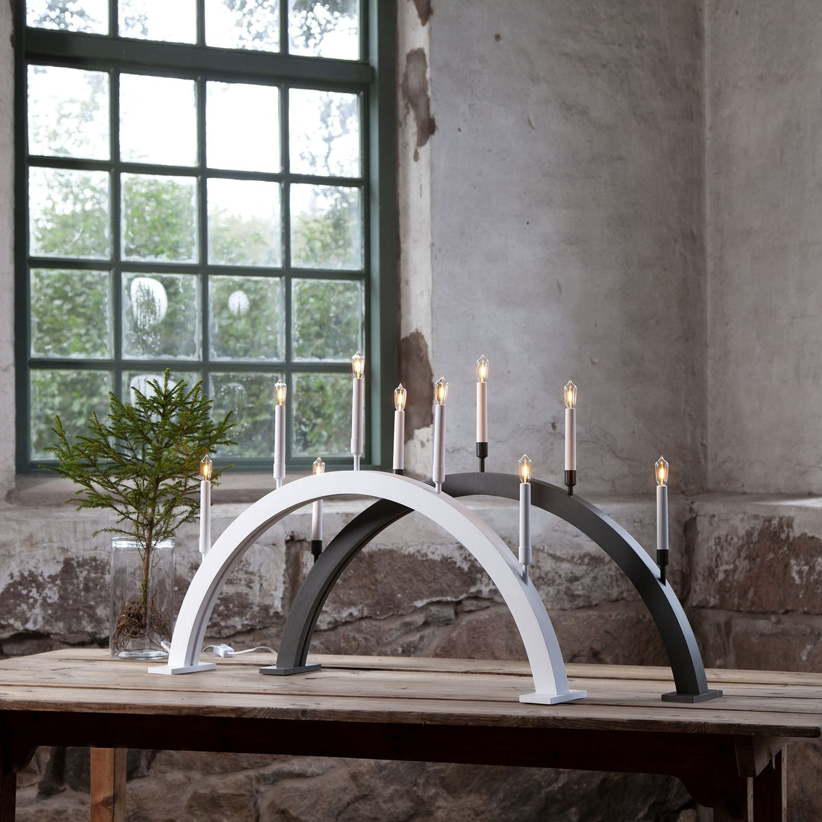 LED-vinduslysestake Storm 5 lys tre/metall hvit 59 cm bakside