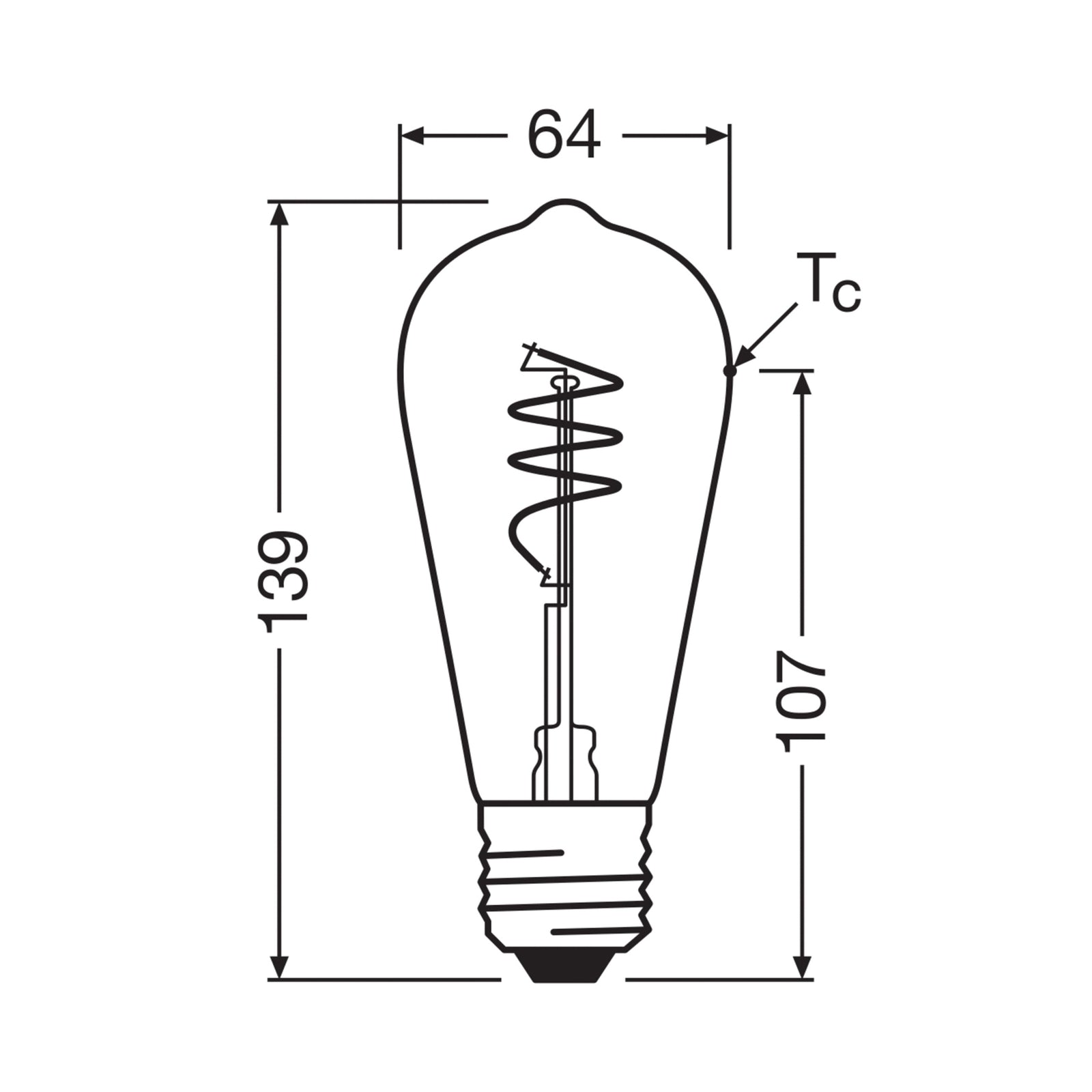 Bakside av LED vintage filamentpære ST64 E27 3,4W 2700K klar OSRAM