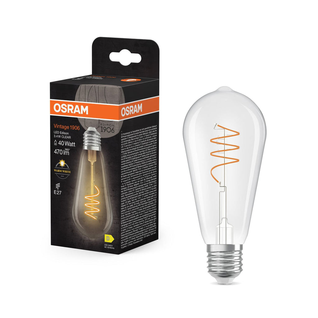 Detaljbilde av LED vintage filamentpære ST64 E27 3,4W 2700K klar OSRAM