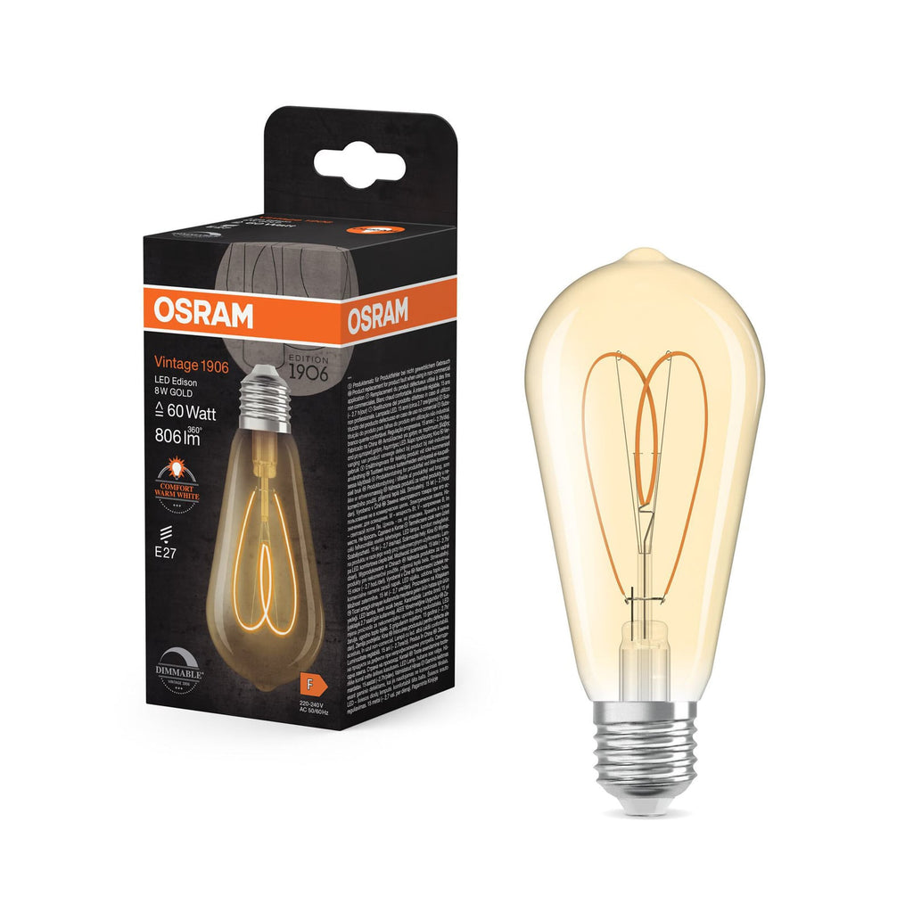 Nærbilde av LED vintage filamentpære ST64 E27 8W 2200K dimbar gull - OSRAM