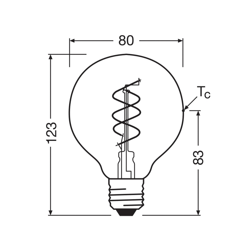 LED vintage globepære G80 E27 7,2W 2700K dimbar klar - OSRAM bakside