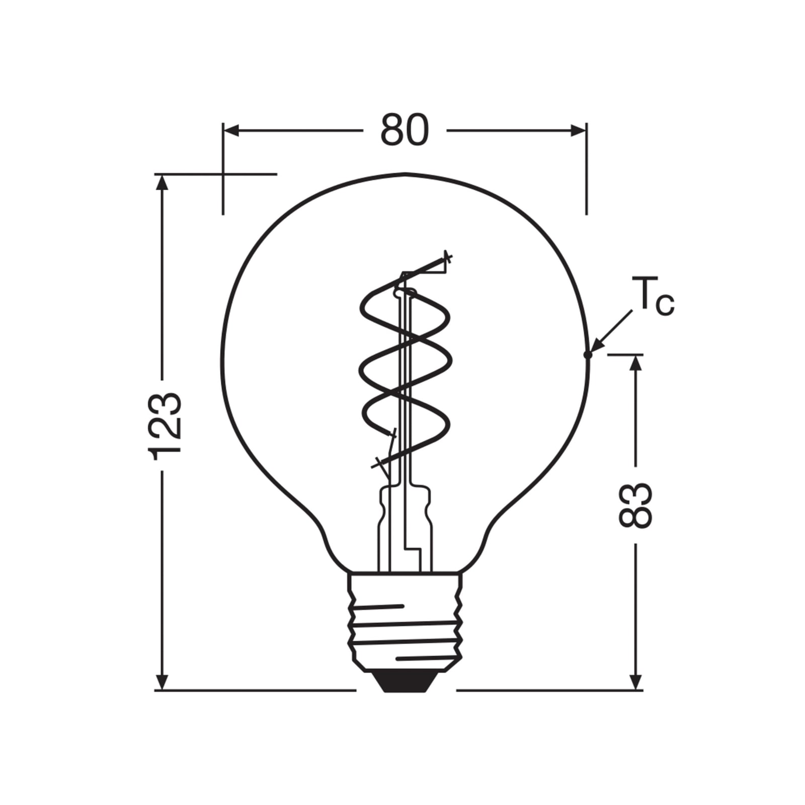 LED vintage globepære G80 E27 7,2W 2700K dimbar klar - OSRAM bakside