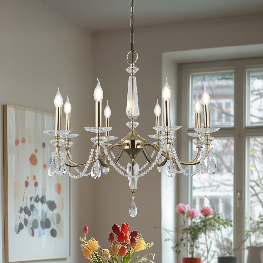 Lysekrone Adone 8-lys messing krystallglass Ø74 cm forfra
