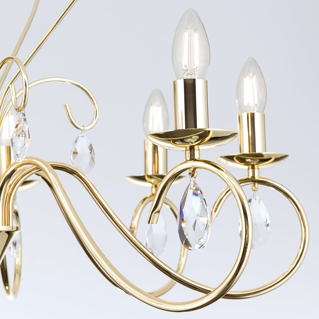Lysekrone Alessia 8-armet krystallglass gull lysarmatur