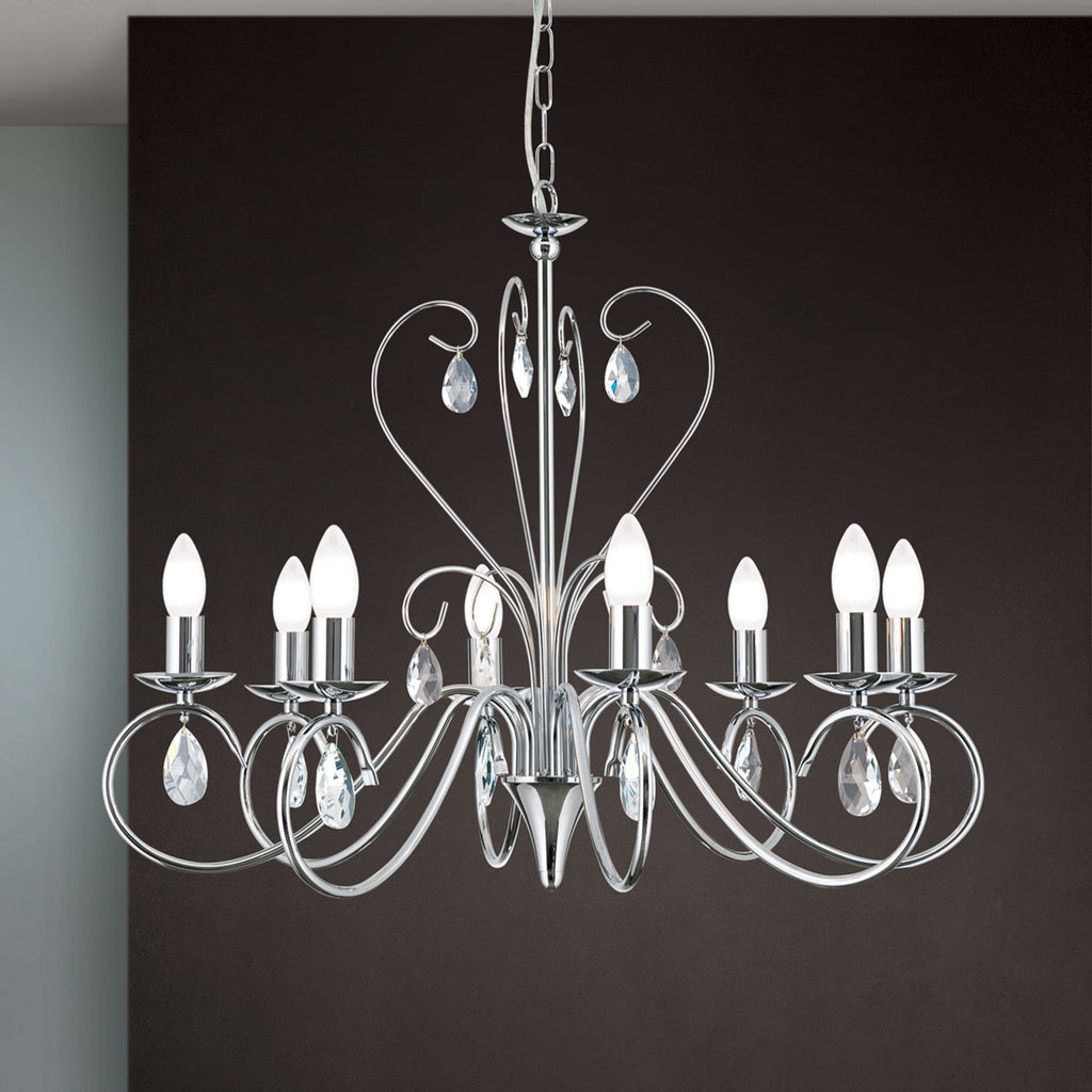 Lysekrone Alessia 8-armet krystallglass krom Ø68 cm forfra