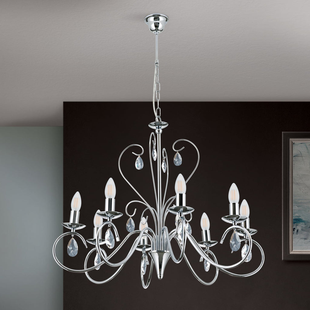 Lysekrone Alessia 8-armet krystallglass krom Ø68 cm bakside