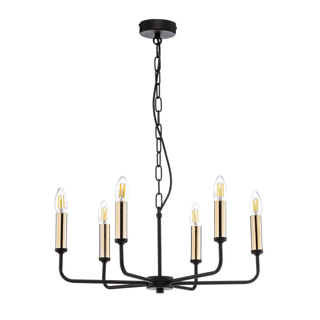Montert Lysekrone Ampli 6-armet svart/gull stål Ø52 cm E14 i rom