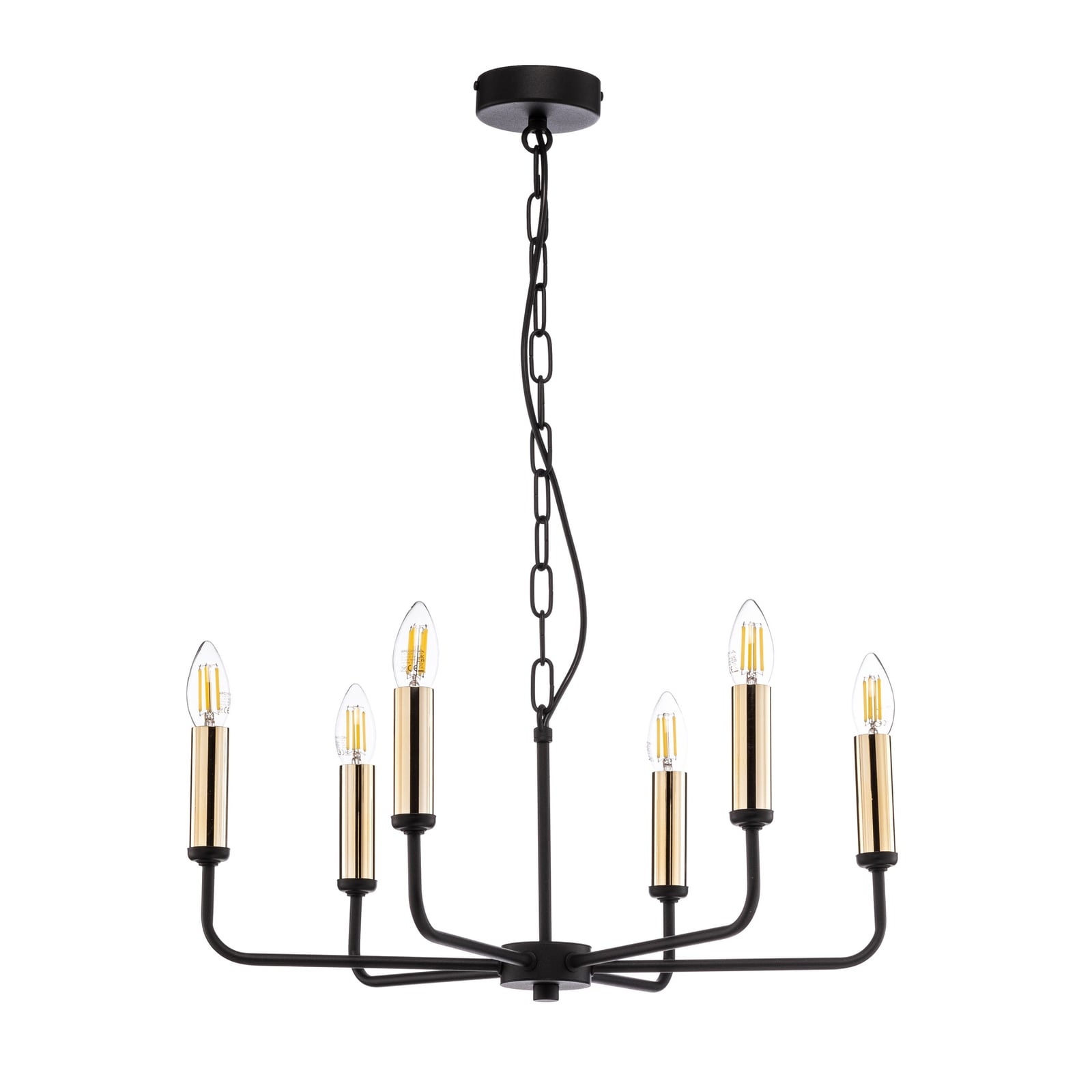 Montert Lysekrone Ampli 6-armet svart/gull stål Ø52 cm E14 i rom