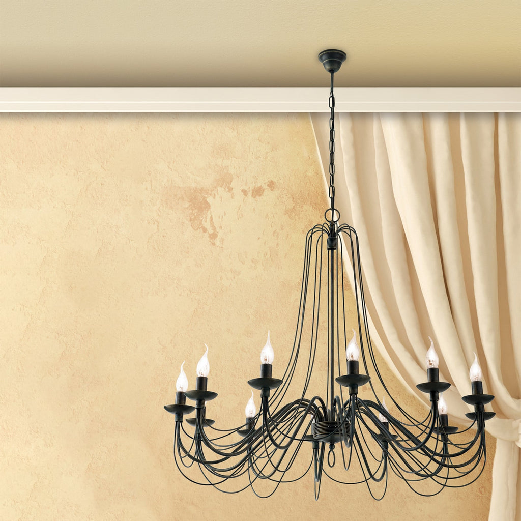 Bakside av Lysekrone Antonina 12-lys svart metall Ø95 cm