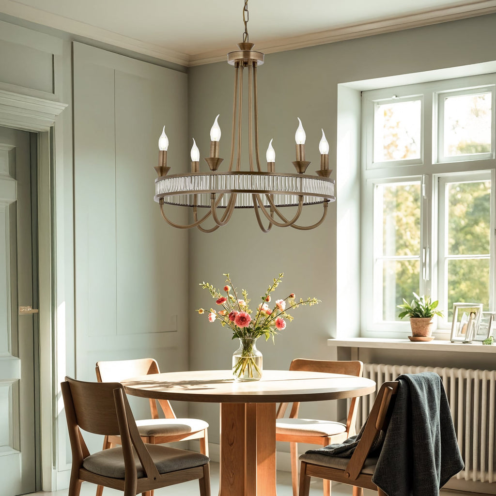 Lysekrone AV-1890-6E 6-lys jern antikkmessing forfra