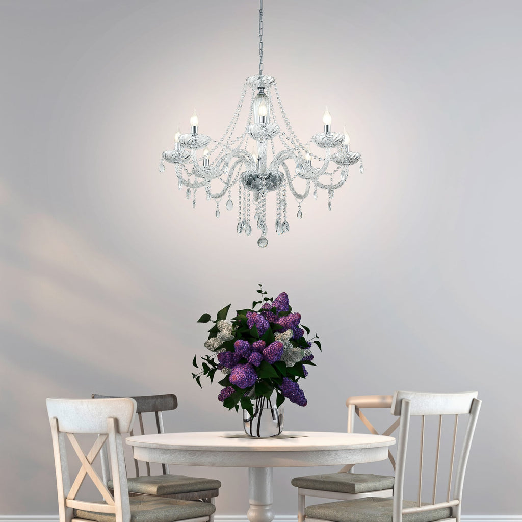 Lysekrone Basilano 8-lys krom glass transparent bakside