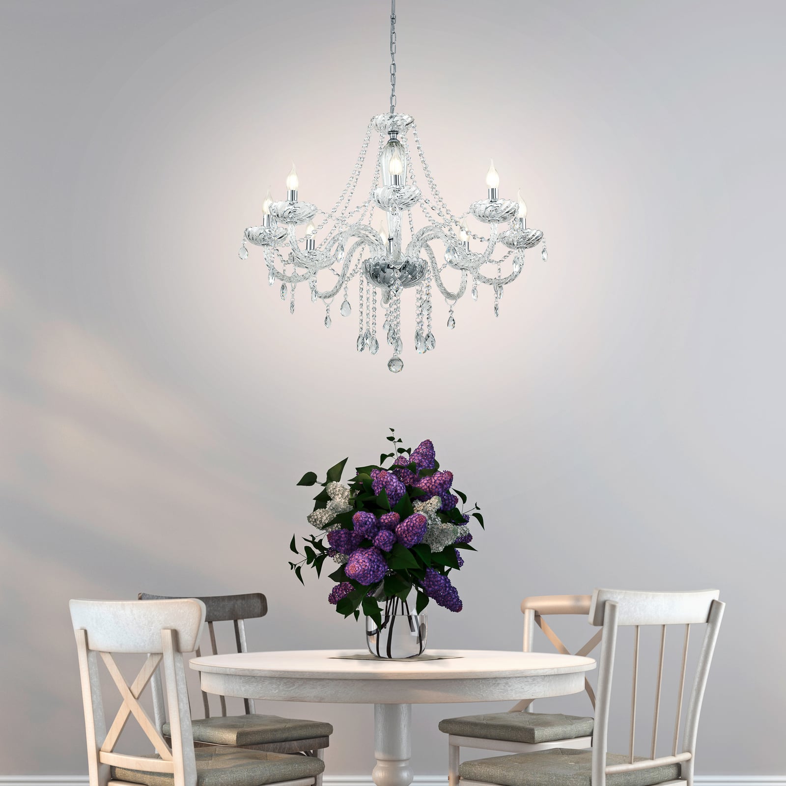 Lysekrone Basilano 8-lys krom glass transparent bakside