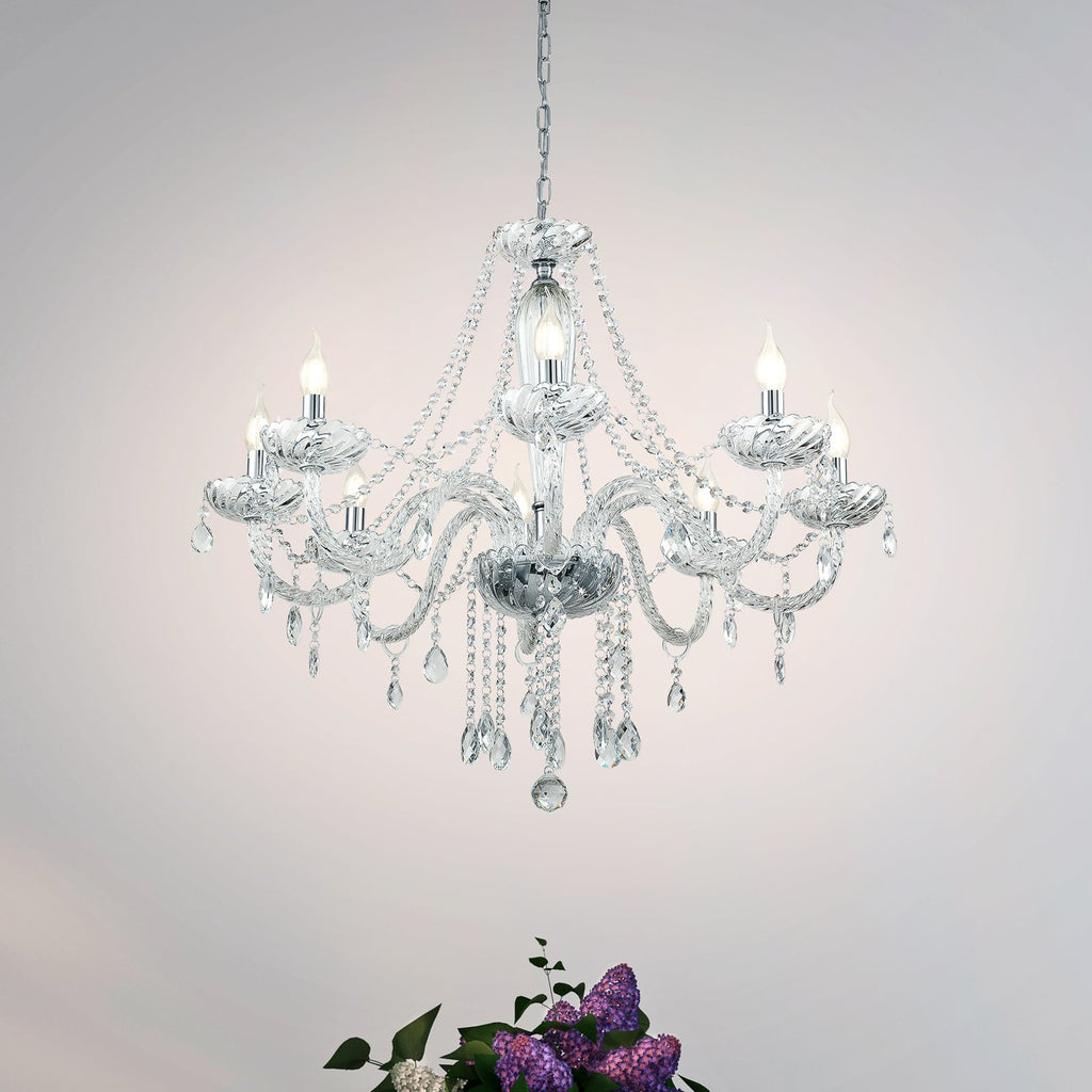 Lysekrone Basilano 8-lys krom glass transparent forfra