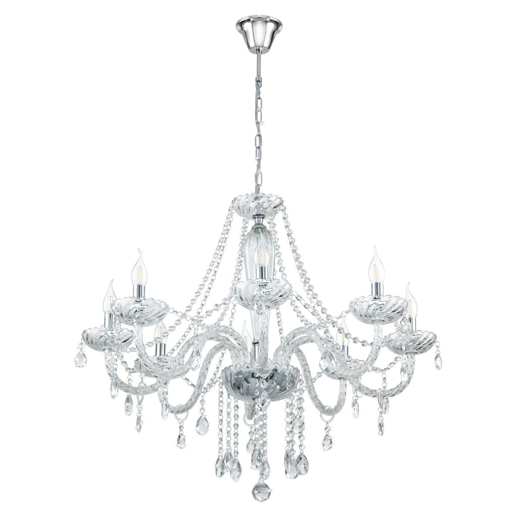 Montert Lysekrone Basilano 8-lys krom glass transparent i rom