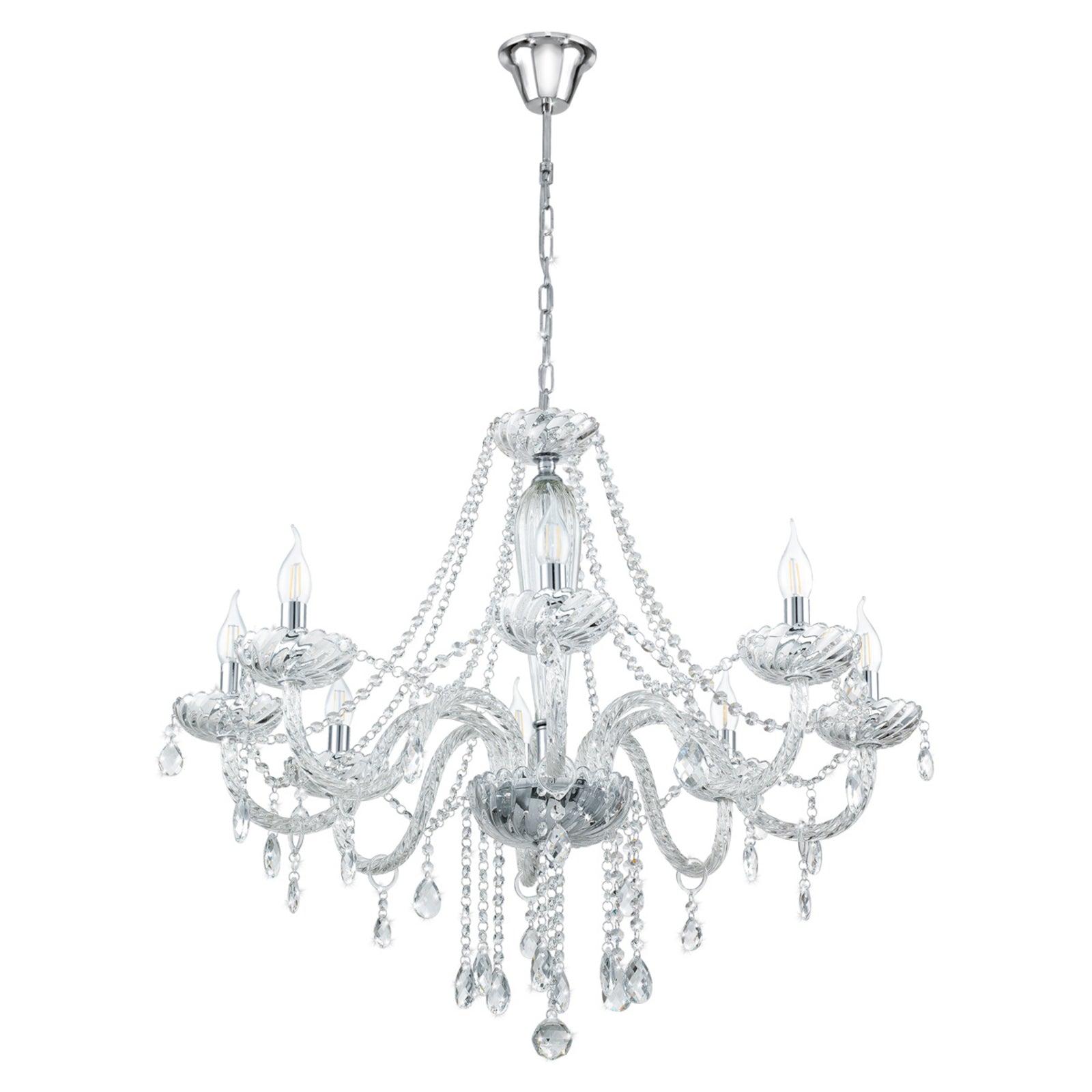Montert Lysekrone Basilano 8-lys krom glass transparent i rom