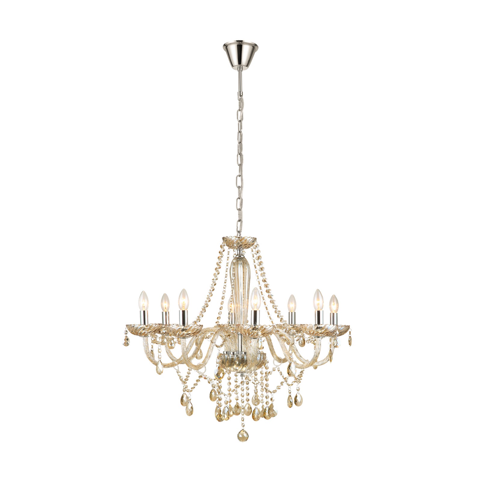 Montert Lysekrone Basilano cognacfarget glass 8-armet i rom