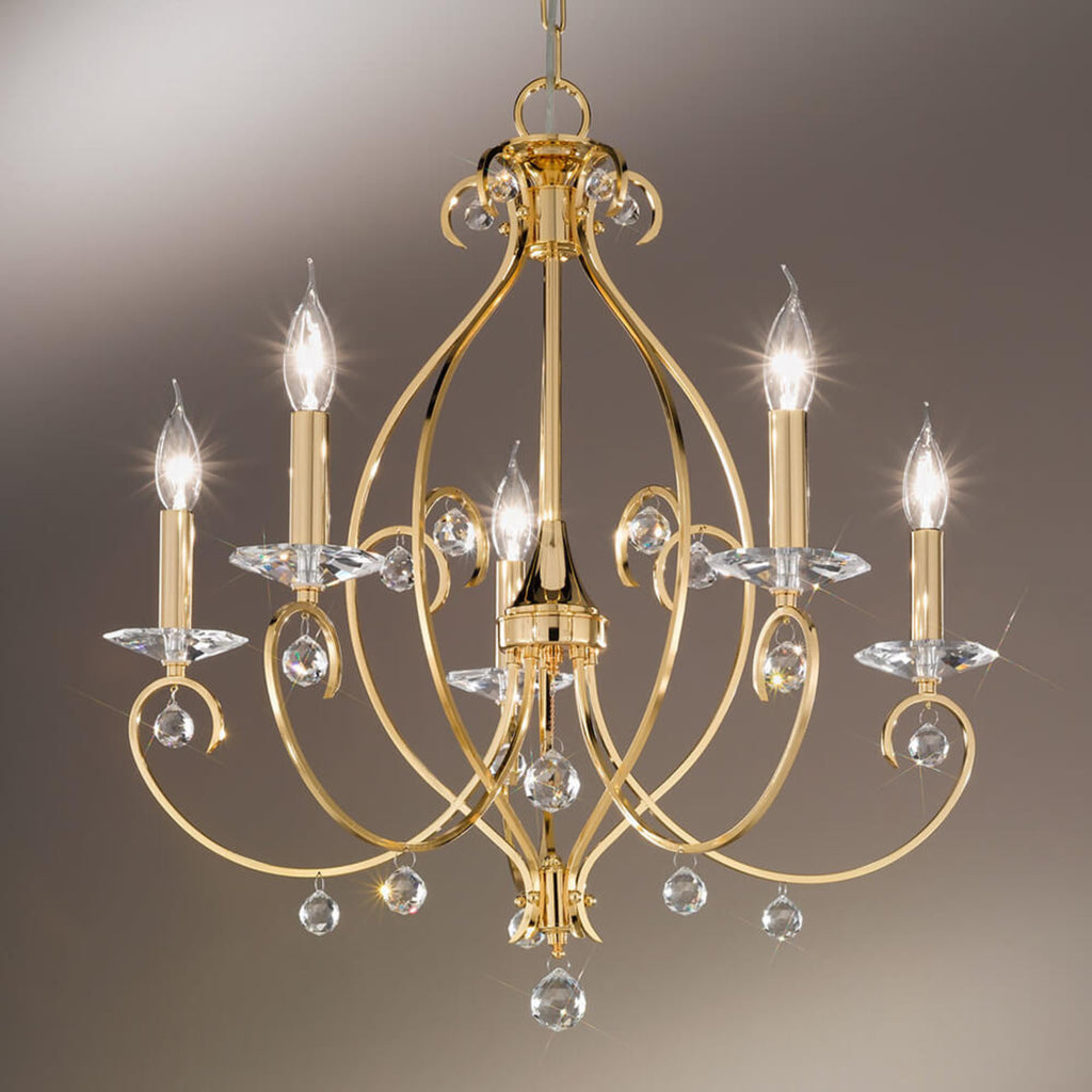 Lysekrone Carat 5-lys krystallglass gull forfra