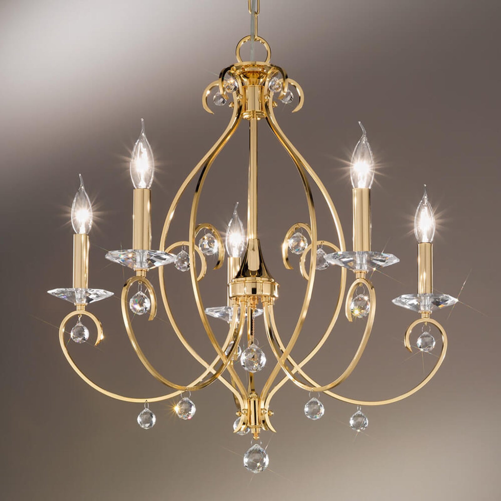 Lysekrone Carat 5-lys krystallglass gull forfra
