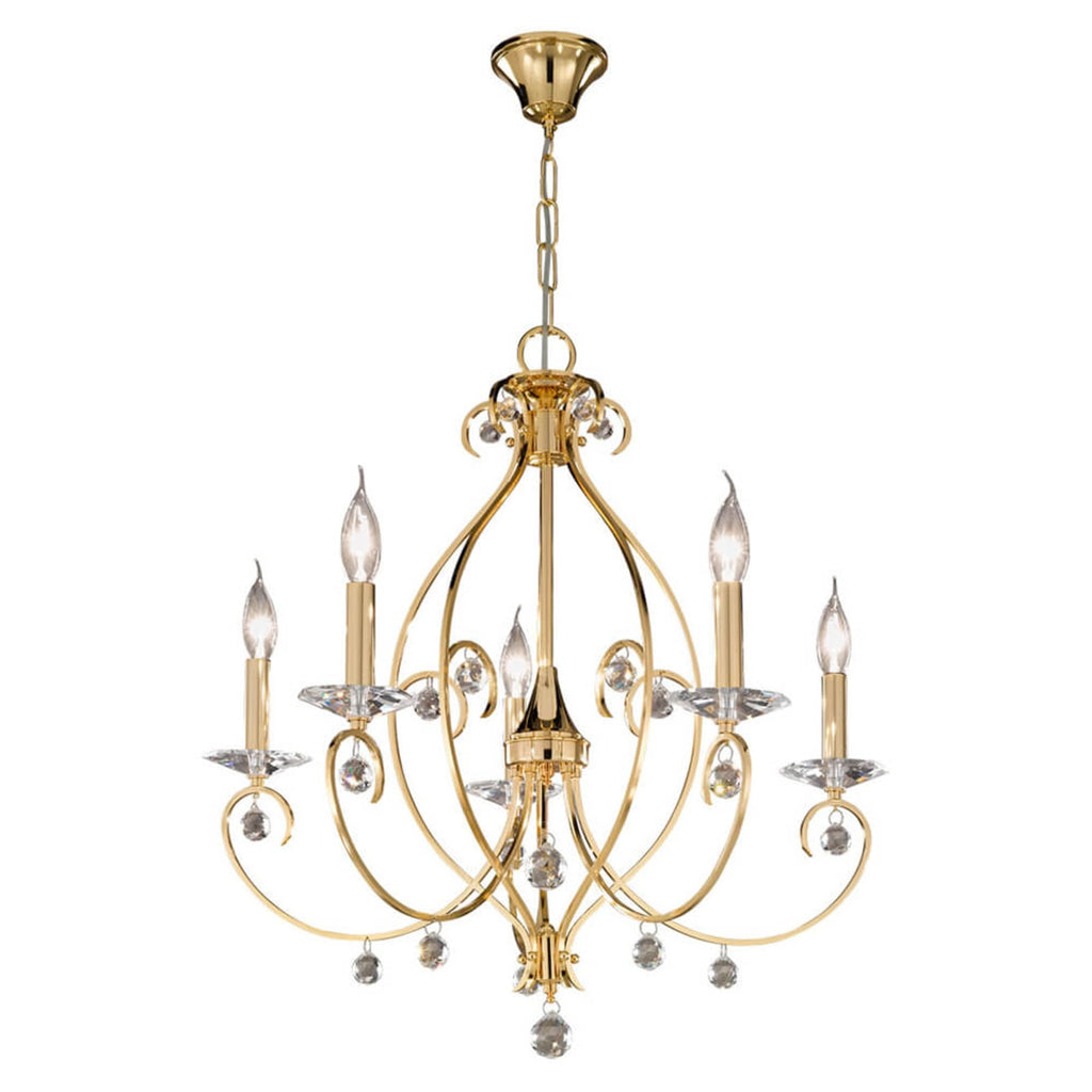 Lysekrone Carat 5-lys krystallglass gull detalj