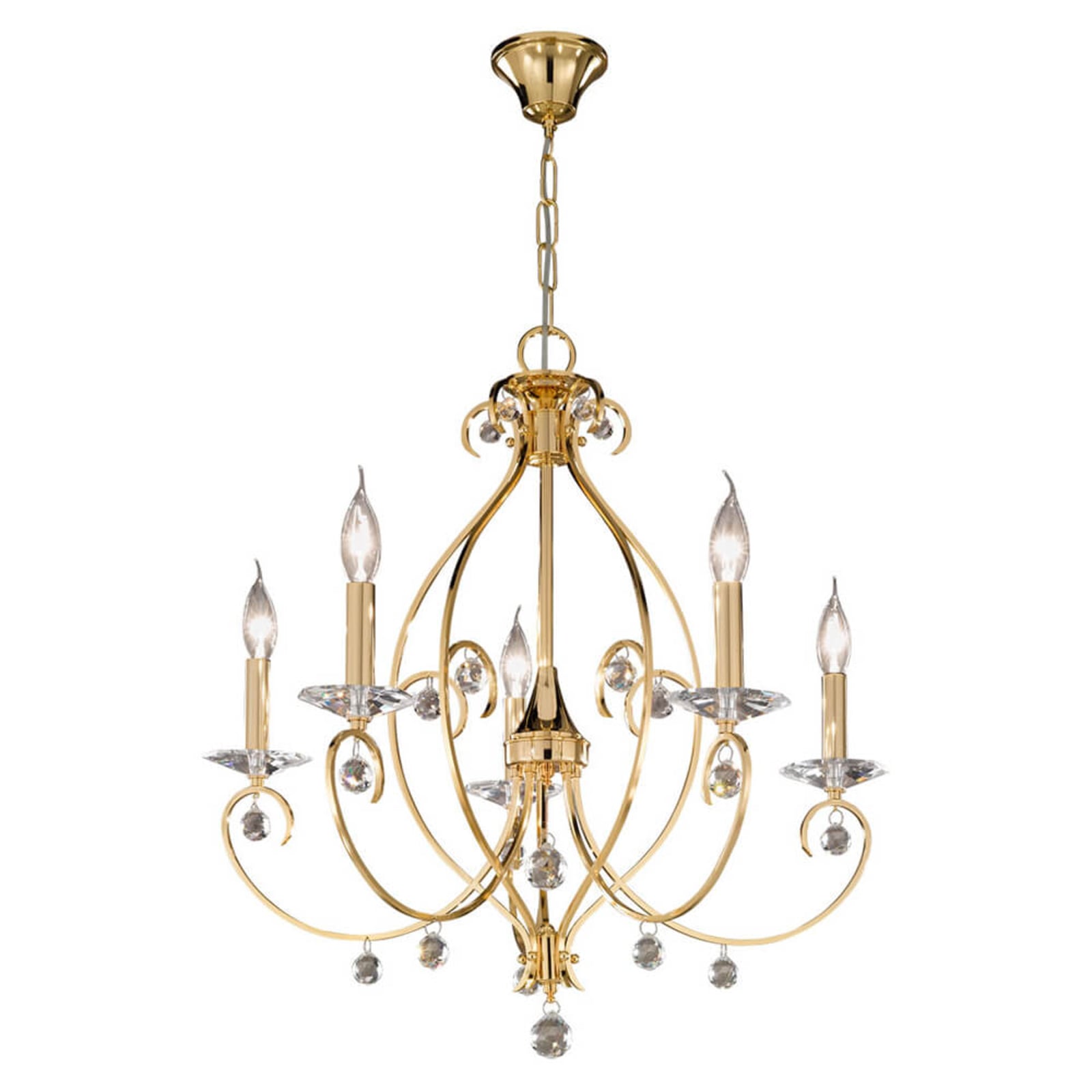 Lysekrone Carat 5-lys krystallglass gull detalj