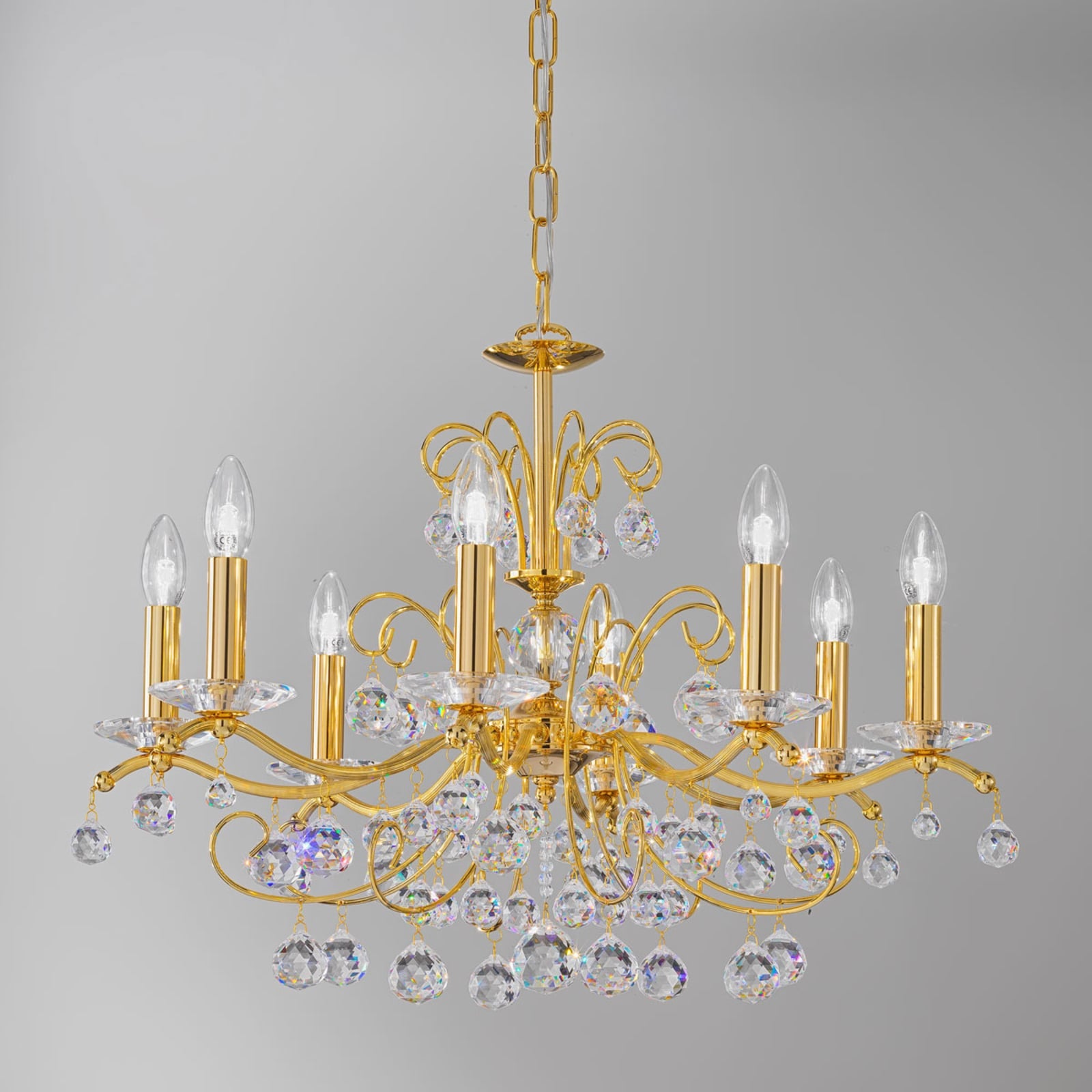Lysekrone Carmen 2 krystallglass gull 8-lys detalj