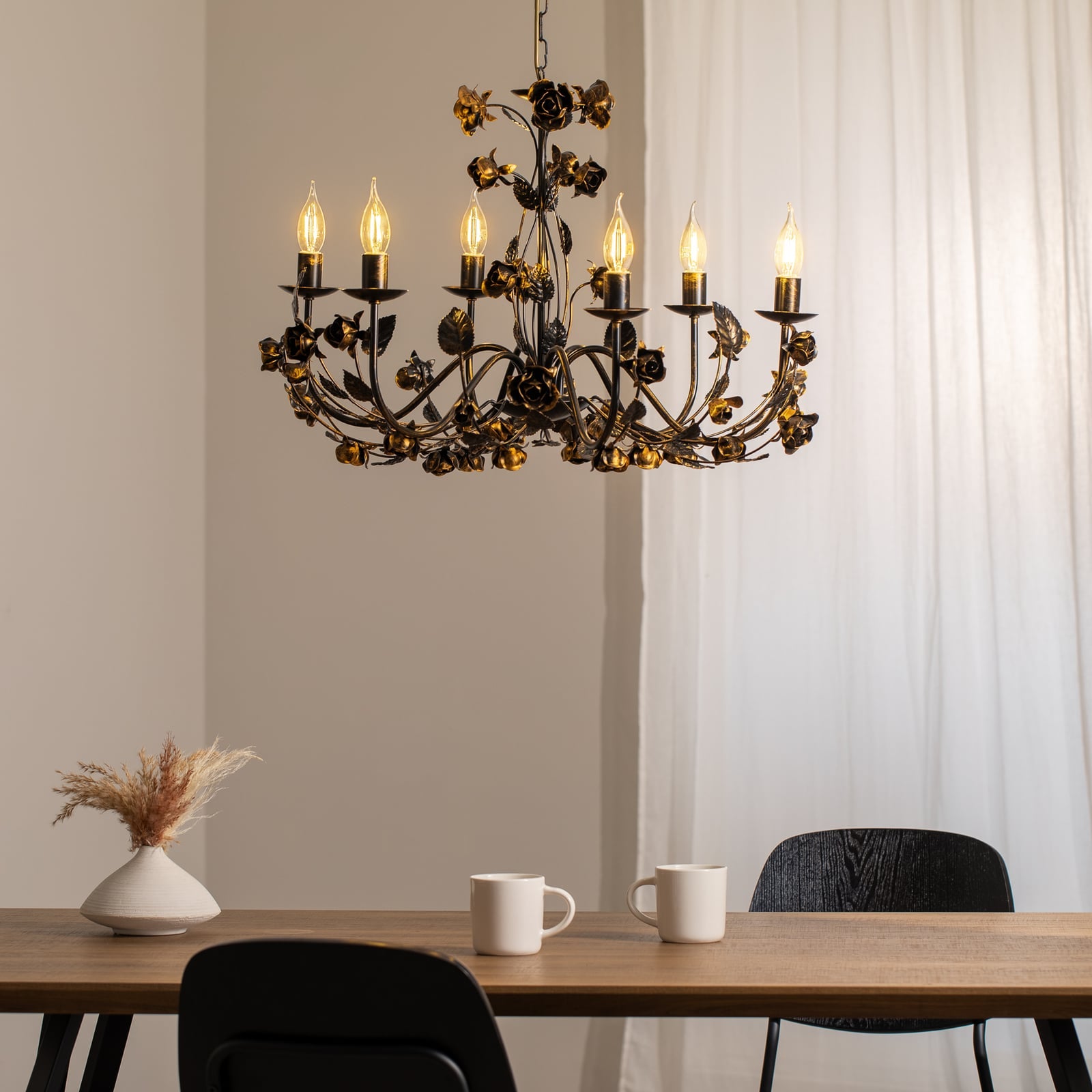 Lysekrone Carolina 6-lys smijern bronse bakside detalj