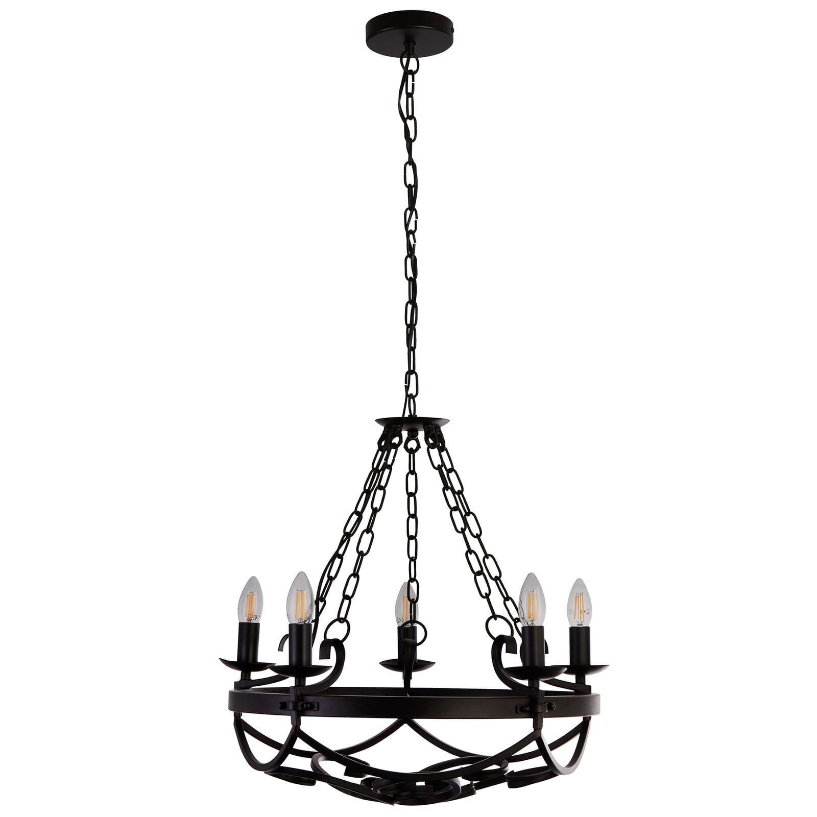 Lysekrone Cartwheel III 5-lys matt svart Ø54 cm montert i rom