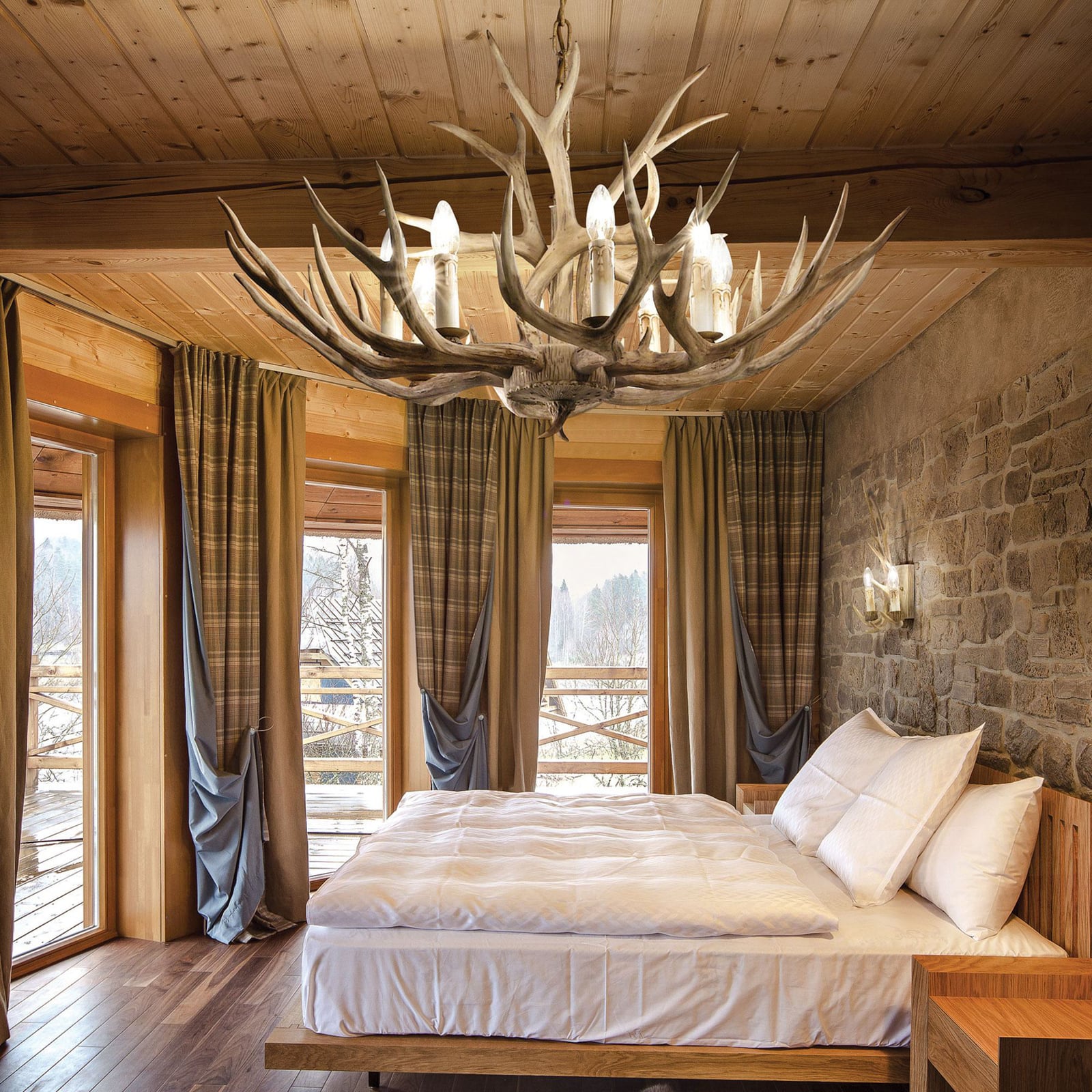 Lysekrone Chalet 8-lys gevir-design beige detalj av kunstharz