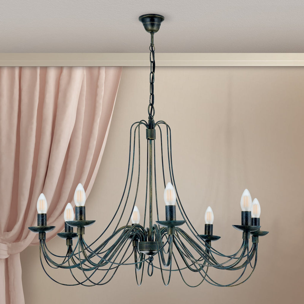 Lysekrone Clara 8-armet landlig stil svart detalj av armer