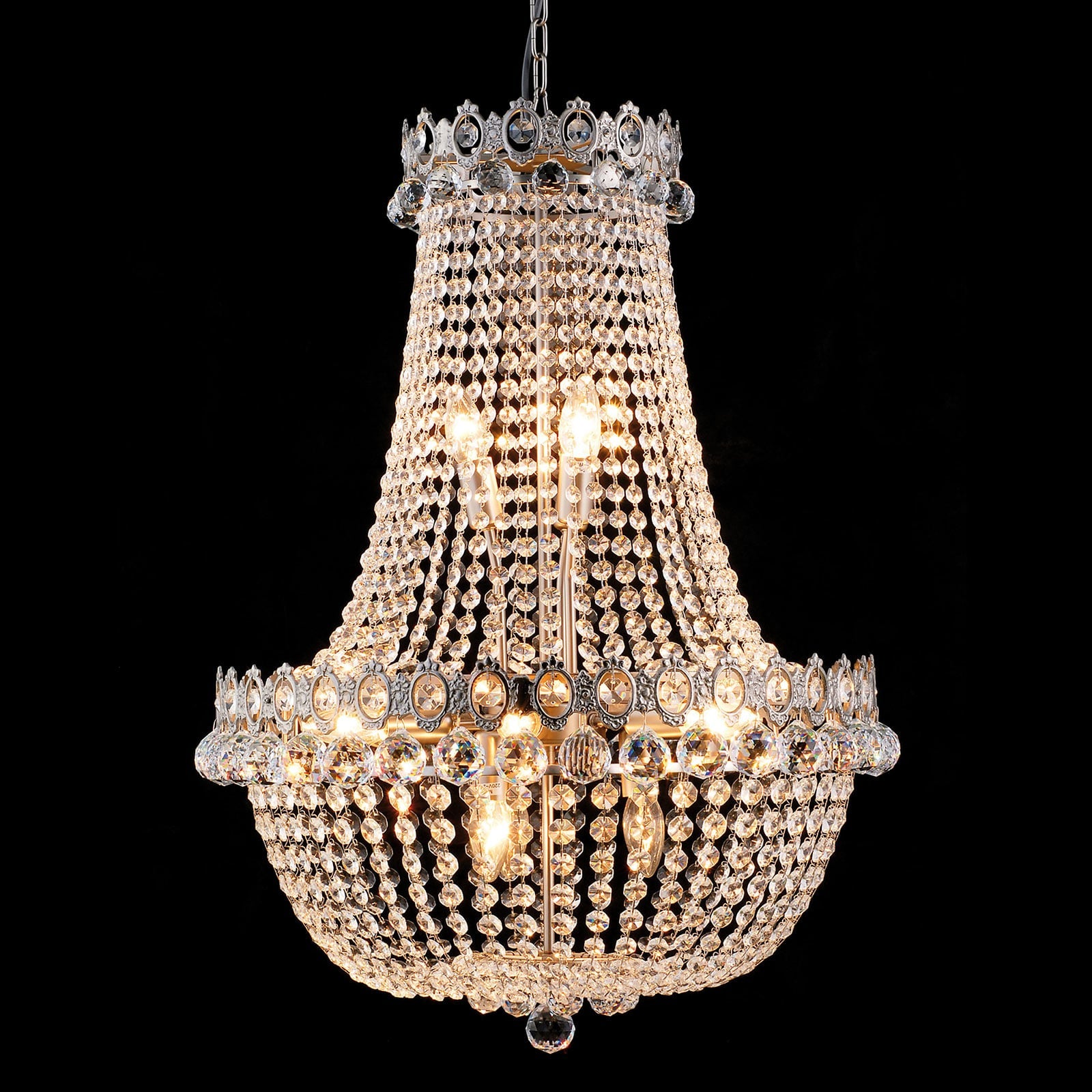 Lysekrone CR55 12-lys med krystallglass forfra