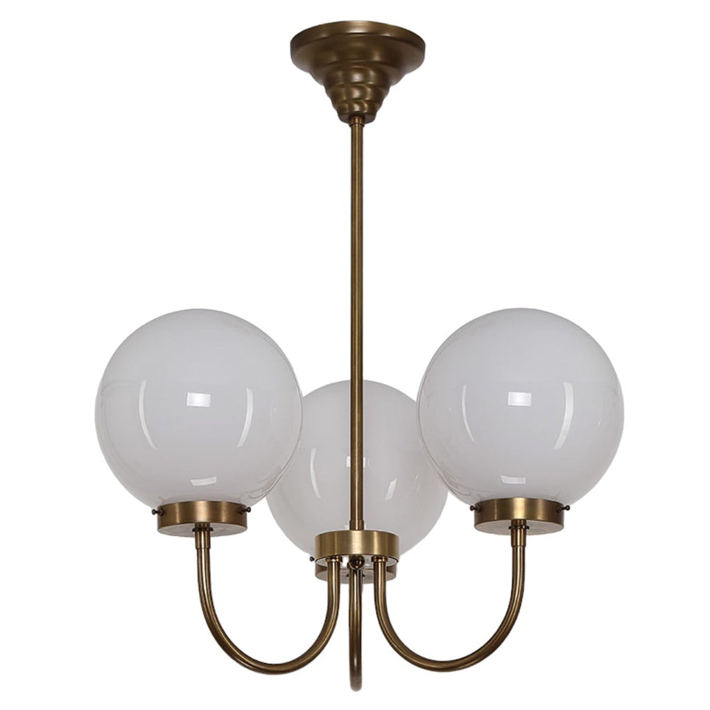 Lysekrone D119 3-armet messing med opalglass Ø50 cm E27 detalj av glassskjerm
