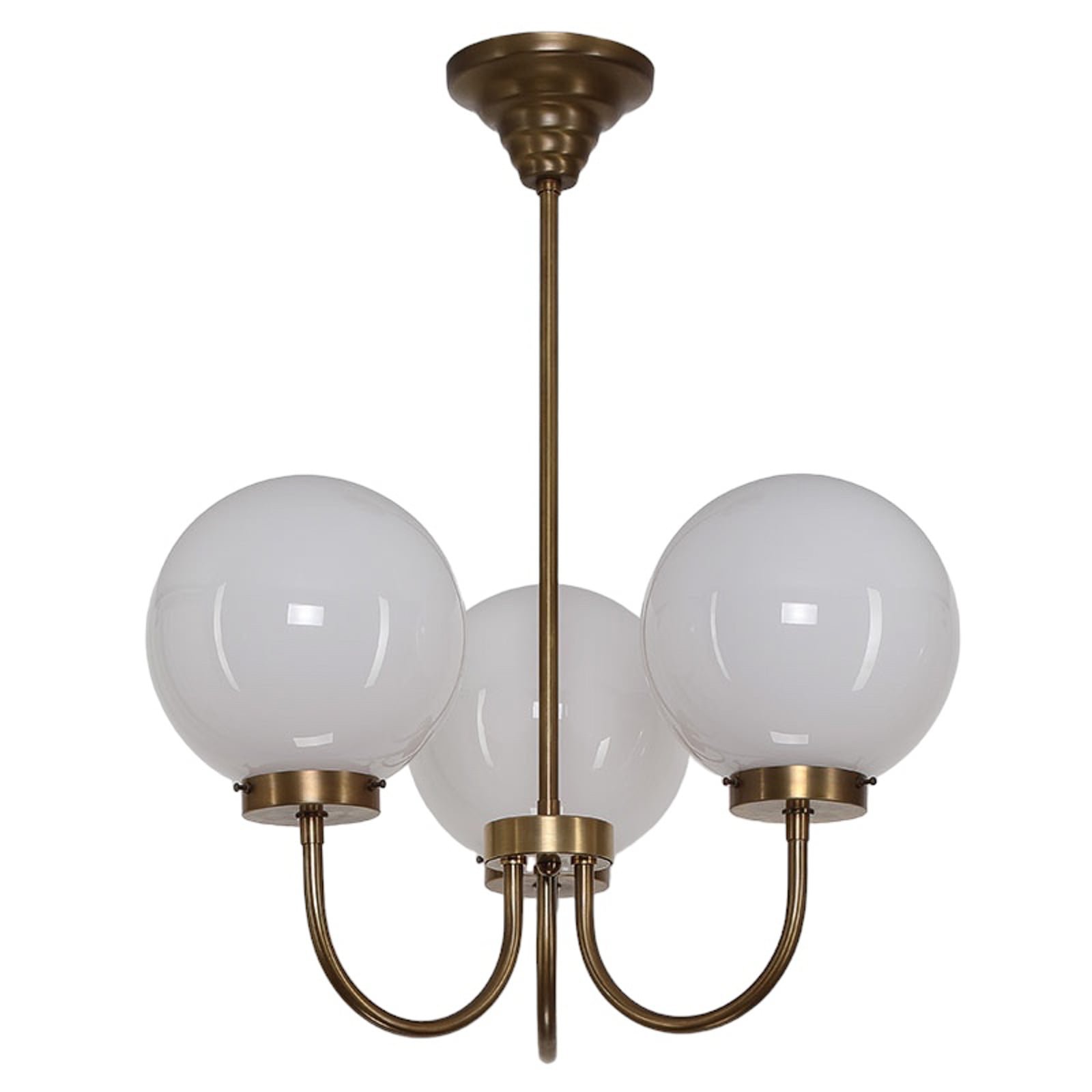 Lysekrone D119 3-armet messing med opalglass Ø50 cm E27 detalj av glassskjerm