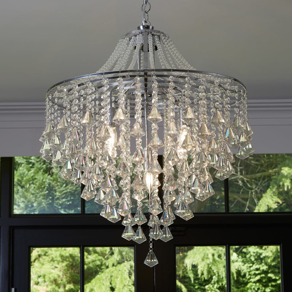 Lysekrone Dorchester 5-lys krystallglass dimbar krom Ø64 cm forfra