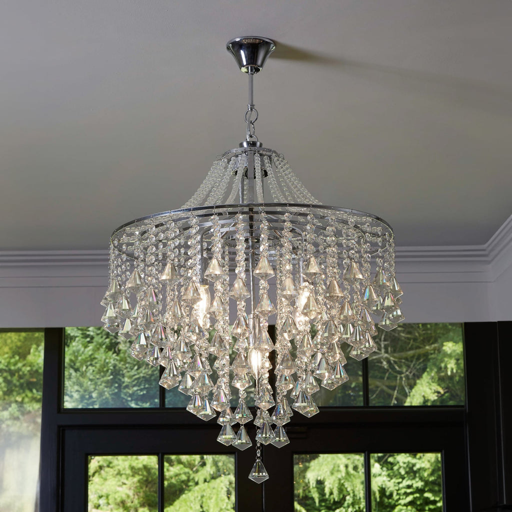 Lysekrone Dorchester 5-lys krystallglass dimbar krom Ø64 cm bakside