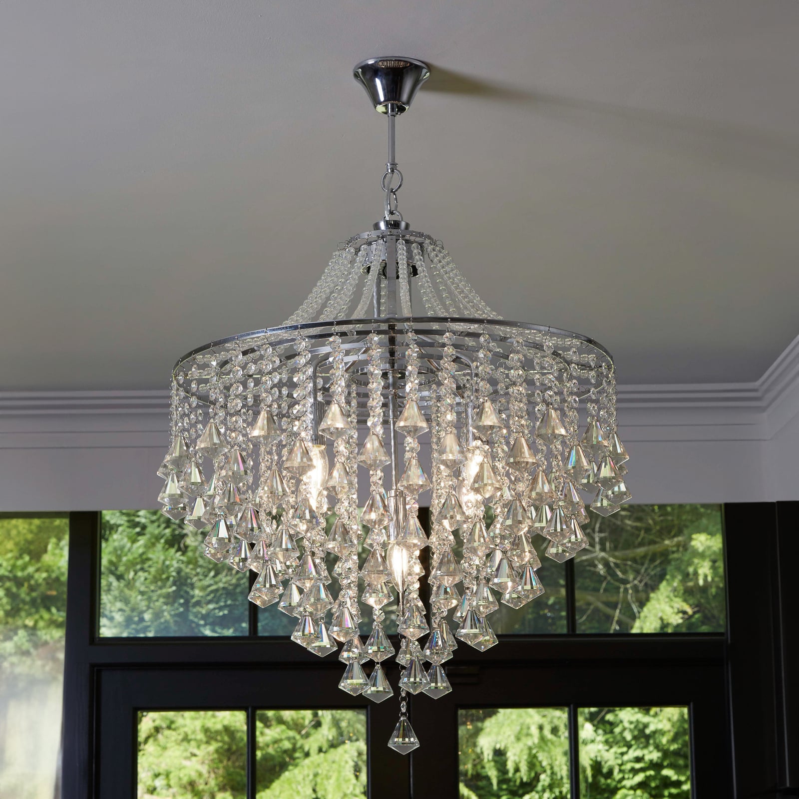Lysekrone Dorchester 5-lys krystallglass dimbar krom Ø64 cm bakside